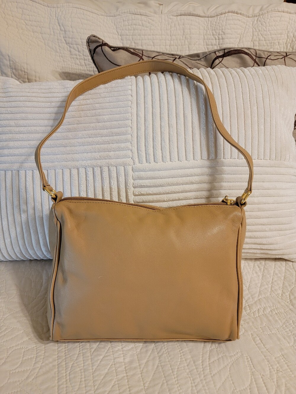 Giani Bernini Tan Camel Leather Shoulder Bag Purse Vtg Y2K